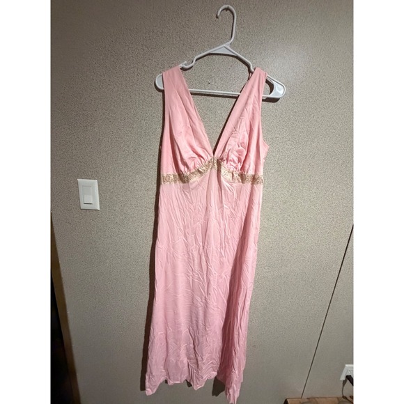 Sans Souci Other - Vintage Pink Peignoir Set Nightgown Robe Gold Lace Trim Maxi 2 Piece Loungewear
